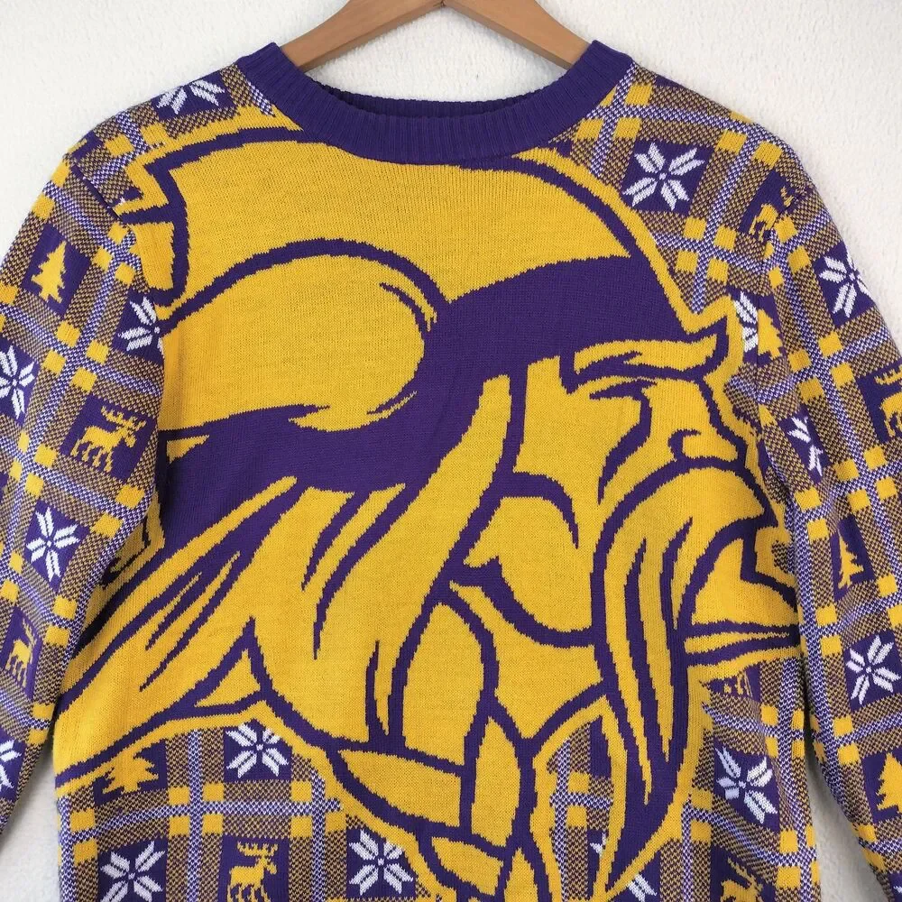 Minnesota Vikings Sweater Mens S Purple Gold Fair Isle Nordic Graphic Print SKOL